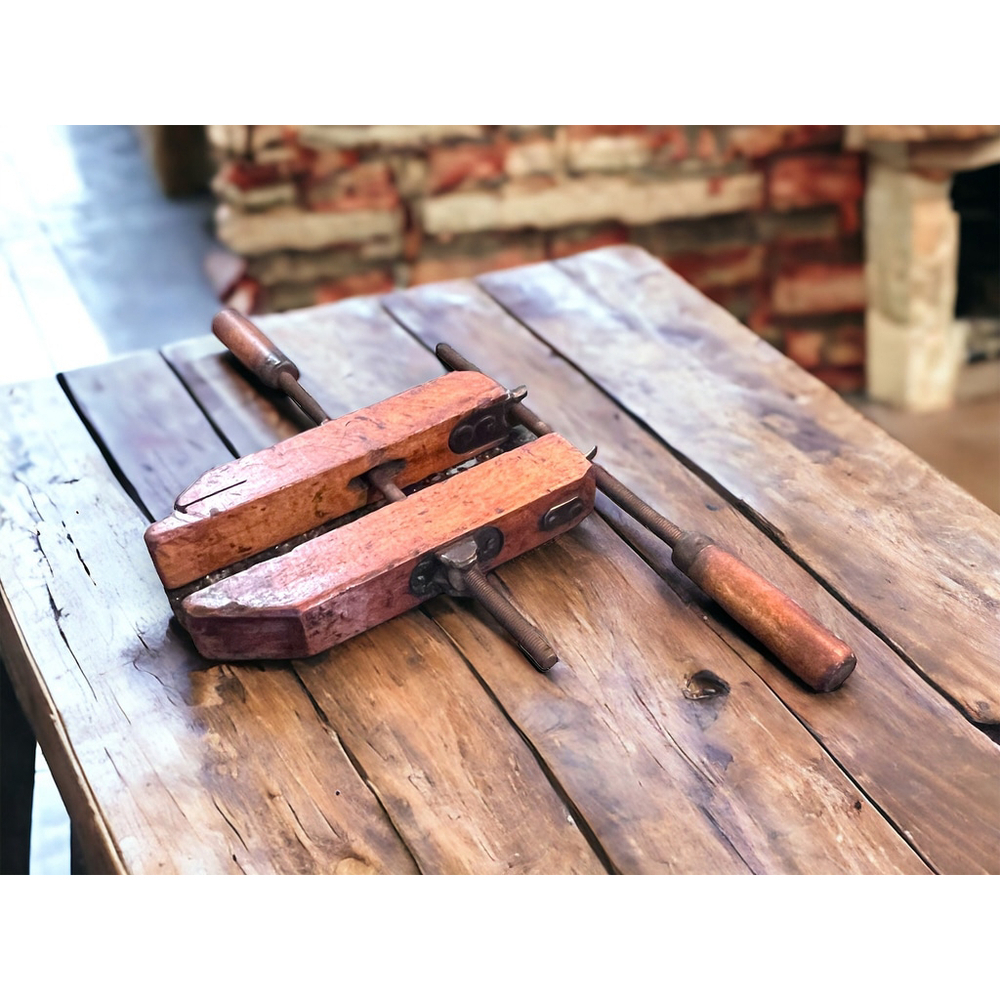 Antique Screw Clamp and Wood Metal by Handy Mfg Co. Aged Patina Industrial - Picture 3 of 10